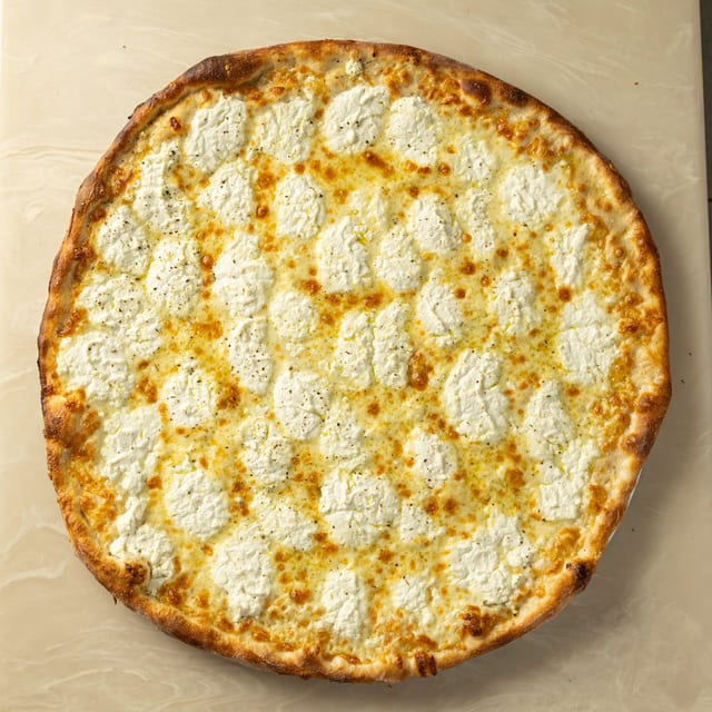 White NY Style Thin Crust Pizza.