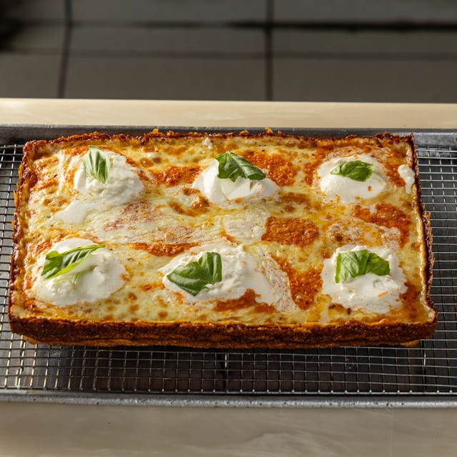 Vodka Burrata Detroit Pie.