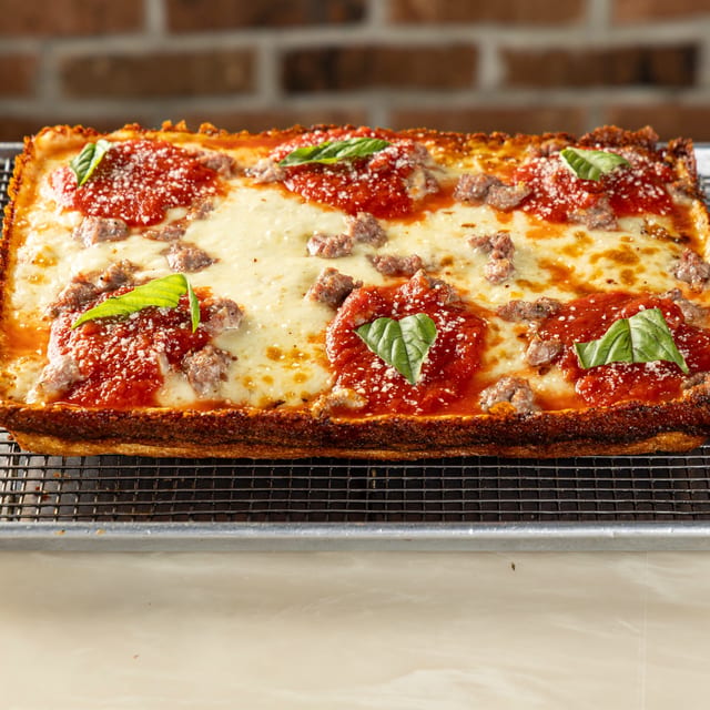 Crosby Sausage Detroit Pizza.
