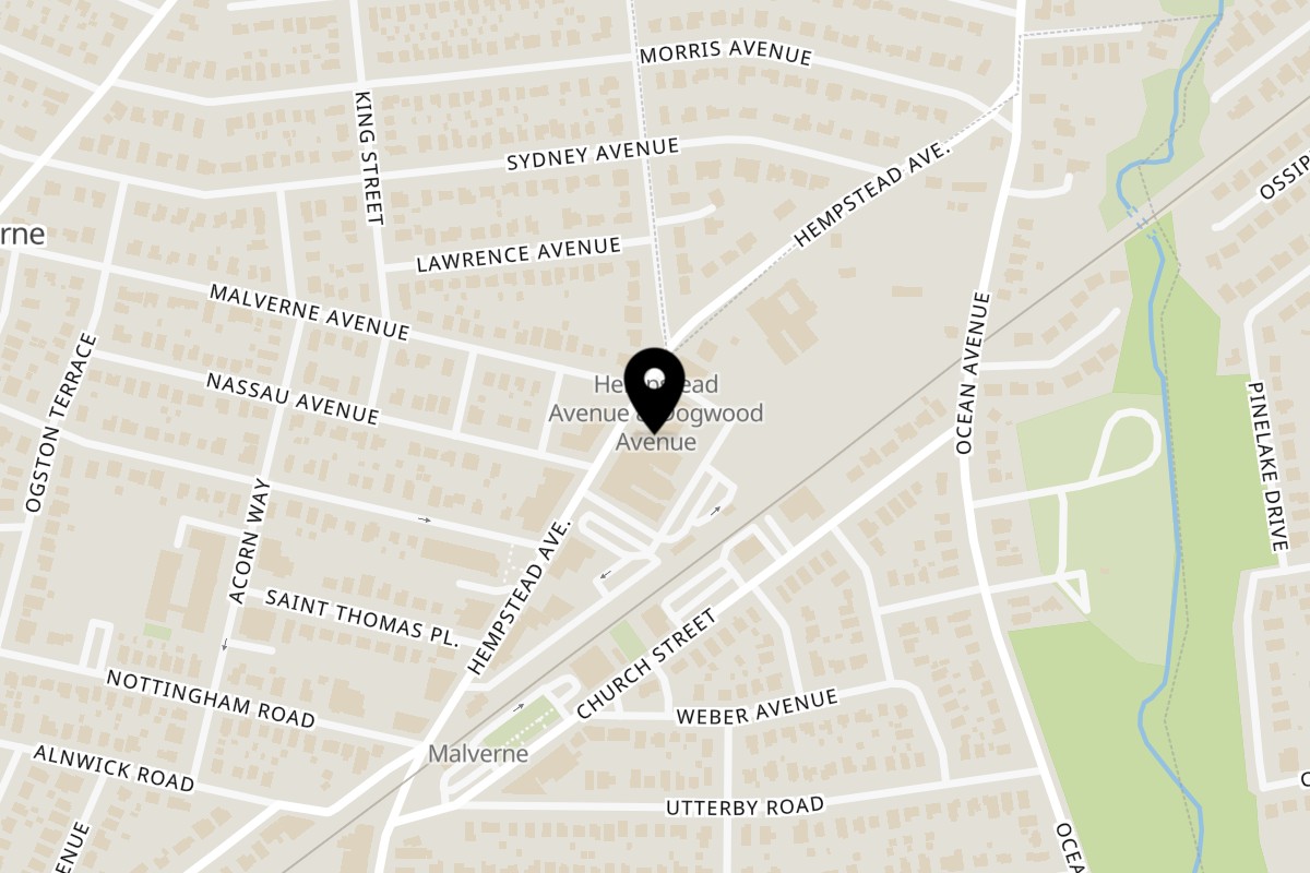 Map showing the location of Tori T's Pizzeria on 360 Hempstead Ave in Malverne